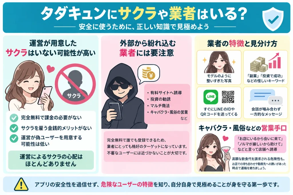 タダキュンにサクラや業者はいる?安全性と危険性