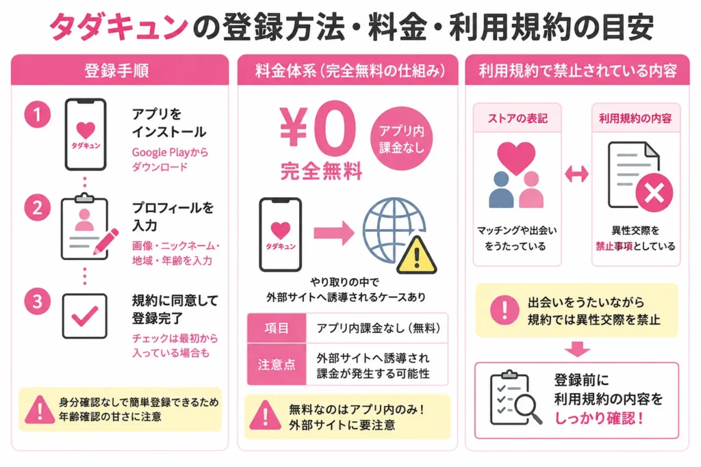 タダキュンの登録方法・料金・利用規約の目安