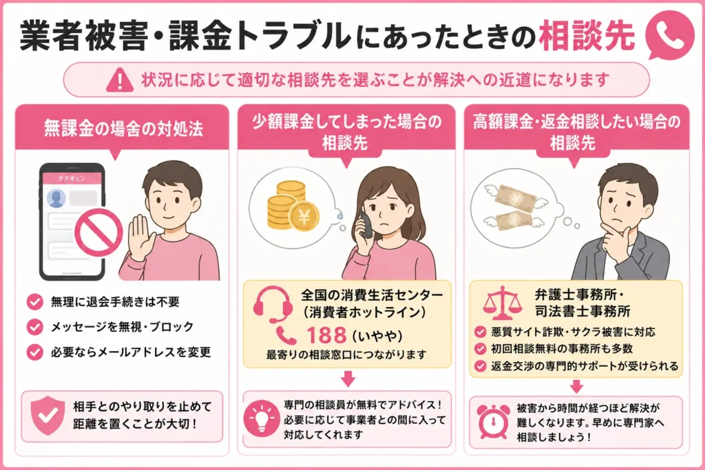 業者被害・課金トラブルにあったときの相談先