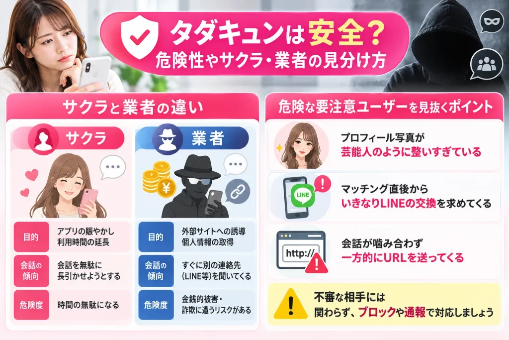 タダキュンは安全?危険性やサクラ・業者の見分け方